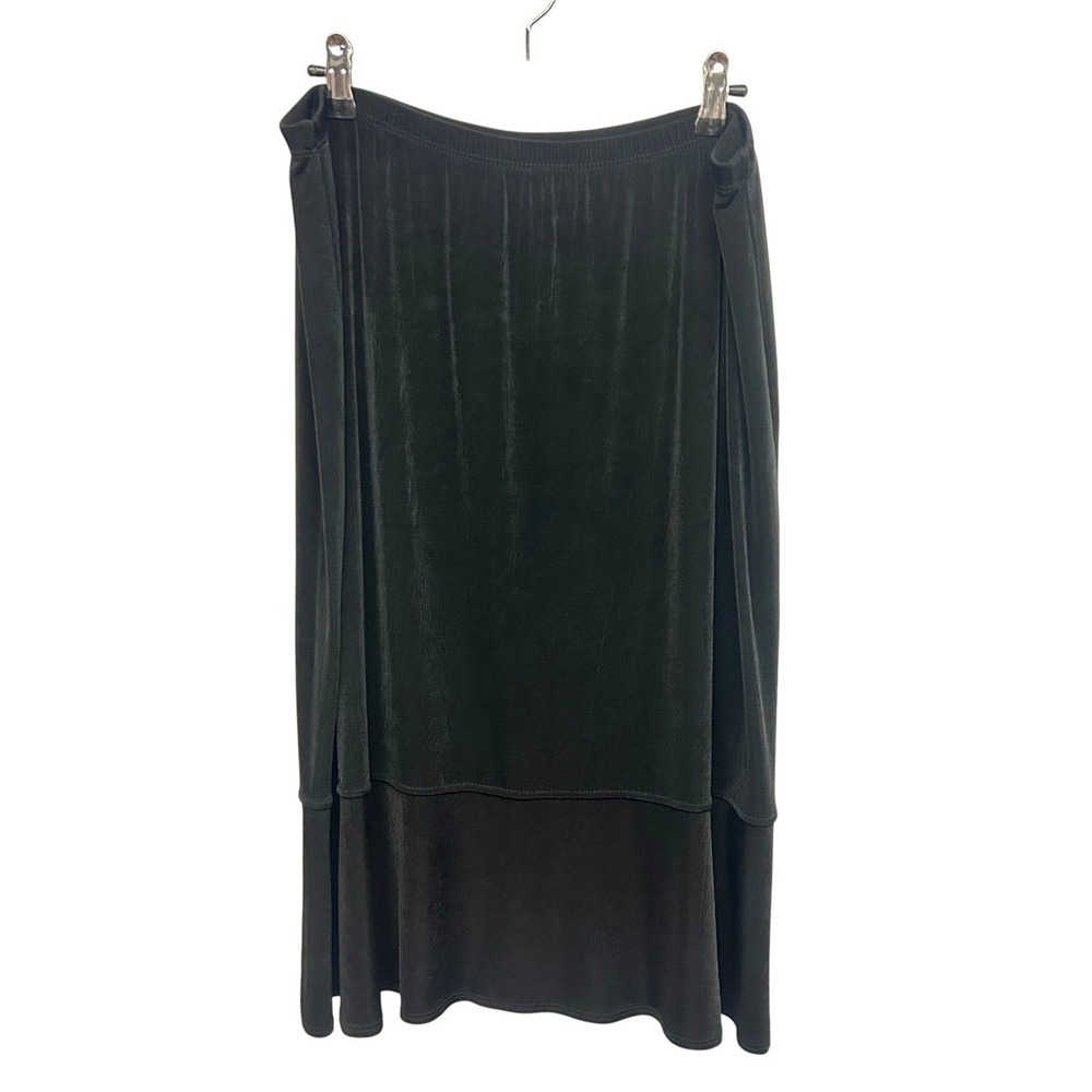 Chico's Black Micro Pleated Midi Skirt Size 3 XL‎ Stretch Minimalist Chic